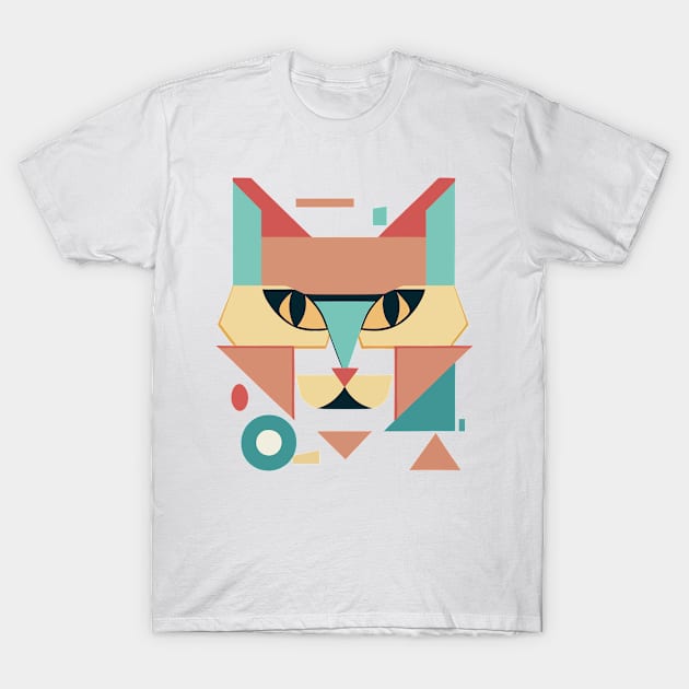 Geometric Cat Face Abstract T-Shirt by Jabir